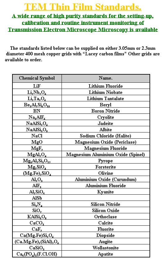 Tem thin film standards